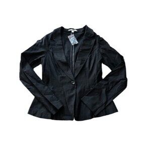 Papaya Basic Solid Black Long Sleeve Single Button Blazer Jacket Size Small New